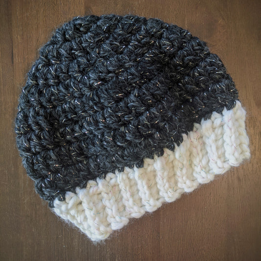 The Basic Bean - Ribbed Brim -  Black and White Sparkle